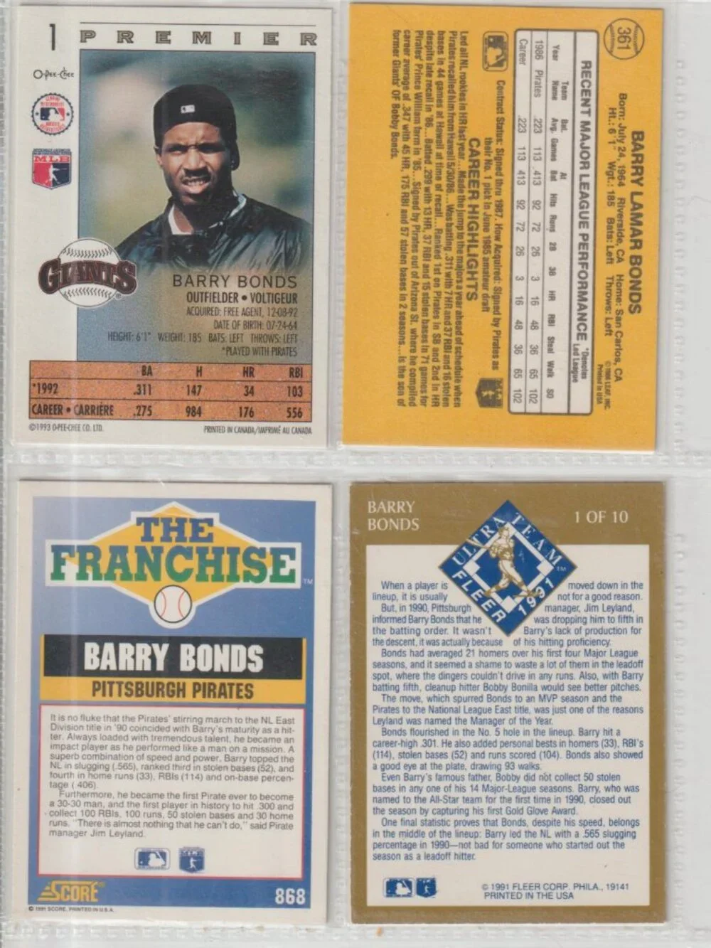 Barry Bonds 4 Card Lot – Rookie + Inserts/Base Mix #25